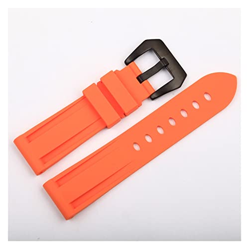 LOUPKC MINGSHAN 22mm 24mm 26mm Gummi Uhr Band Wasserdichte Uhr Silikon Uhr Armband schwarz, blau, grün, orange, weißes Uhrenband (Color : Orange Black buckle, Size : 26mm)