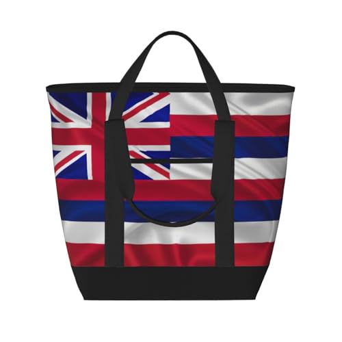 YQxwJL Tragetasche mit amerikanischem Aufdruck "Flagge von Hawaii", großes Fassungsvermögen, isolierte Lunchtasche, wiederverwendbare Einkaufstasche mit Reißverschluss für Damen und Herren