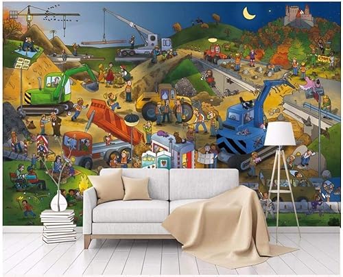 Cartoon-Baustellenarbeiter 3D Tapete Poster Restaurant Schlafzimmer Wohnzimmer Sofa TV Dekorative Wand-300cm×210cm