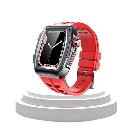 TONECY Apple Watch Gehäuse 44 mm/45 mm, Edelstahl-Modifikationsset, Metallgehäuse, Gummiband, Uhrenarmband für iWatch Serie 8, 7, 6, 54 SE (Farbe: Schwarz R-R, Größe: 44 mm)