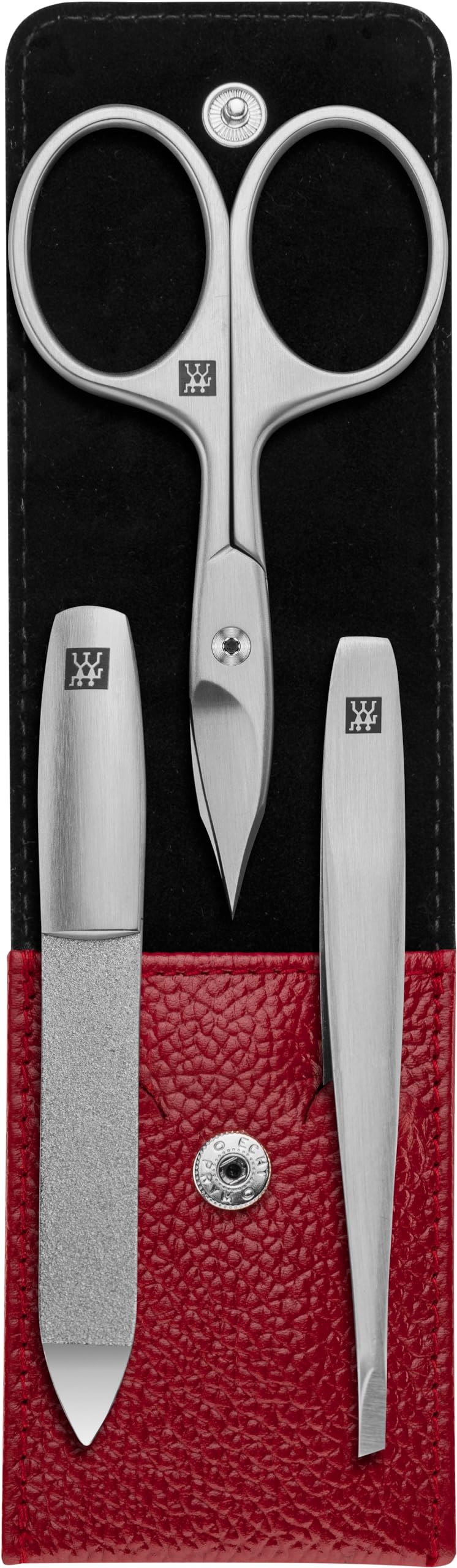 ZWILLING Maniküreset (3 Teilig, Nagelpflege und Pediküre, Echt Leder Etui, Präzise, mit Kombi-Nagelschere), Premium, Rot