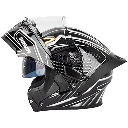 Modularer Motorradhelm, Flip Up Front Motorradhelme, DOT/ECE Zertifiziert Motorrad Roller Vollgesichtshelme mit Doppelvisier Sonnenblende für Frau und Männer,Schwarz Weiss-S(55~56cm)