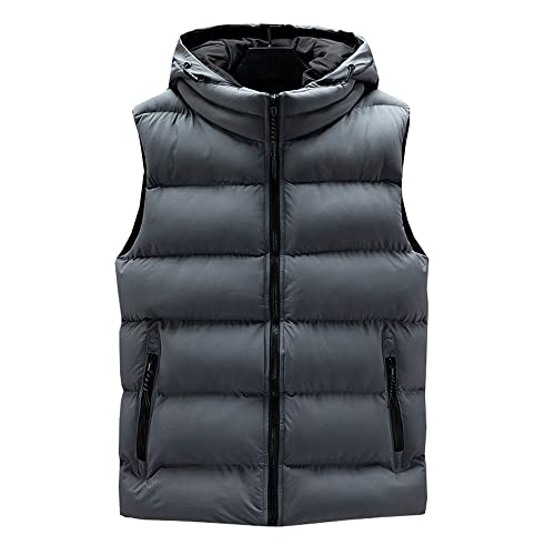 BANLUX Daunenweste Für Herren - Mode Winter Weste Daunenweste Männer Lässige Weste Ärmellose Jacken Plus Size L-7Xl Herren Kapuzenweste Dicke Warme Männerkleidung, Dunkelgrau, 5XL