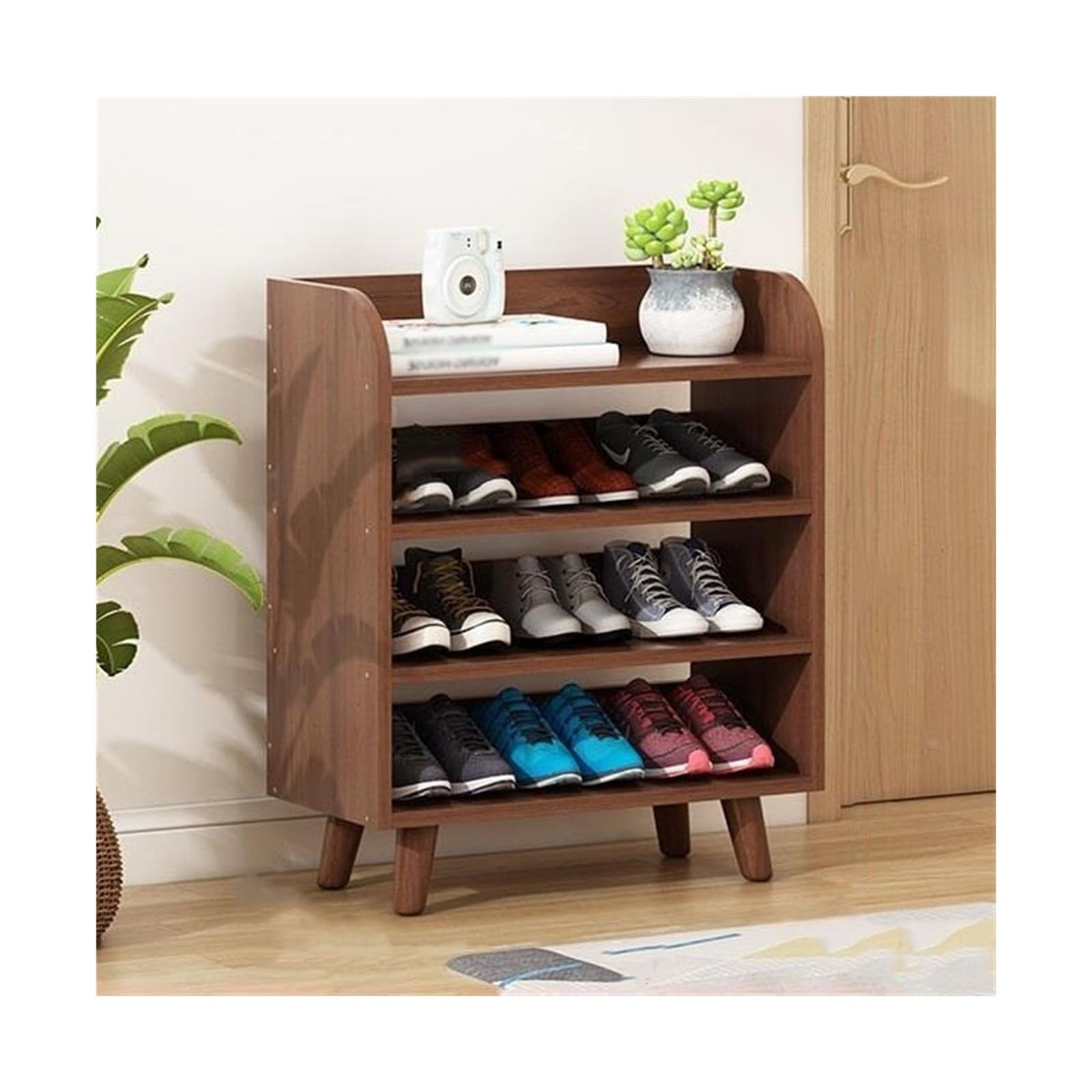 Platzsparender Schuhschrank 4/5/6-stufiger Schuhregal-Organizer aus Holz, freistehende Schuhregal-Aufbewahrungsregale for den Eingangsbereich, langlebiges Schrank-Organizer-Regal aus Kiefernholz Schuh