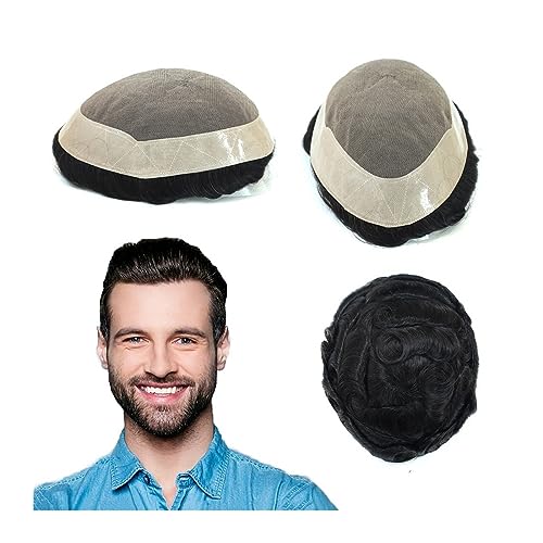 Perücke Männer Langlebige, feine Mono-Haarteile, männliche Haarprothese, 15,2 cm, Remy-Echthaar, Herren-Toupet #1B, schwarzes Haar, Ersatzsysteme, 130% Dichte, natürliche Perücke for Männer Toupet fü