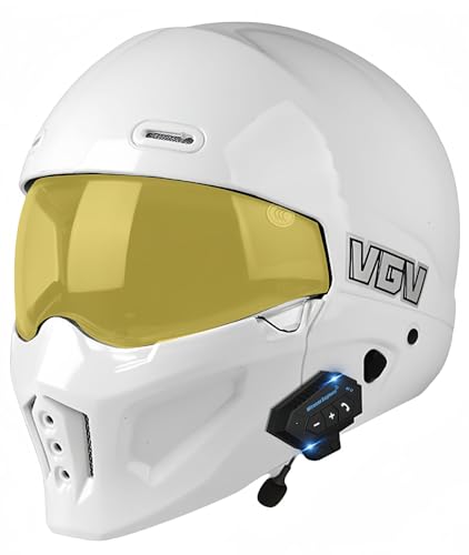 Bluetooth-Integralhelm Für Motorradfahrer, Retro-Motorradhelm, ABS-Material, Mit Doppelvisier, Halbhelme, Schutzhelm Für Roller, Elektroautos, ECE-Geprüft D,XL61-62CM