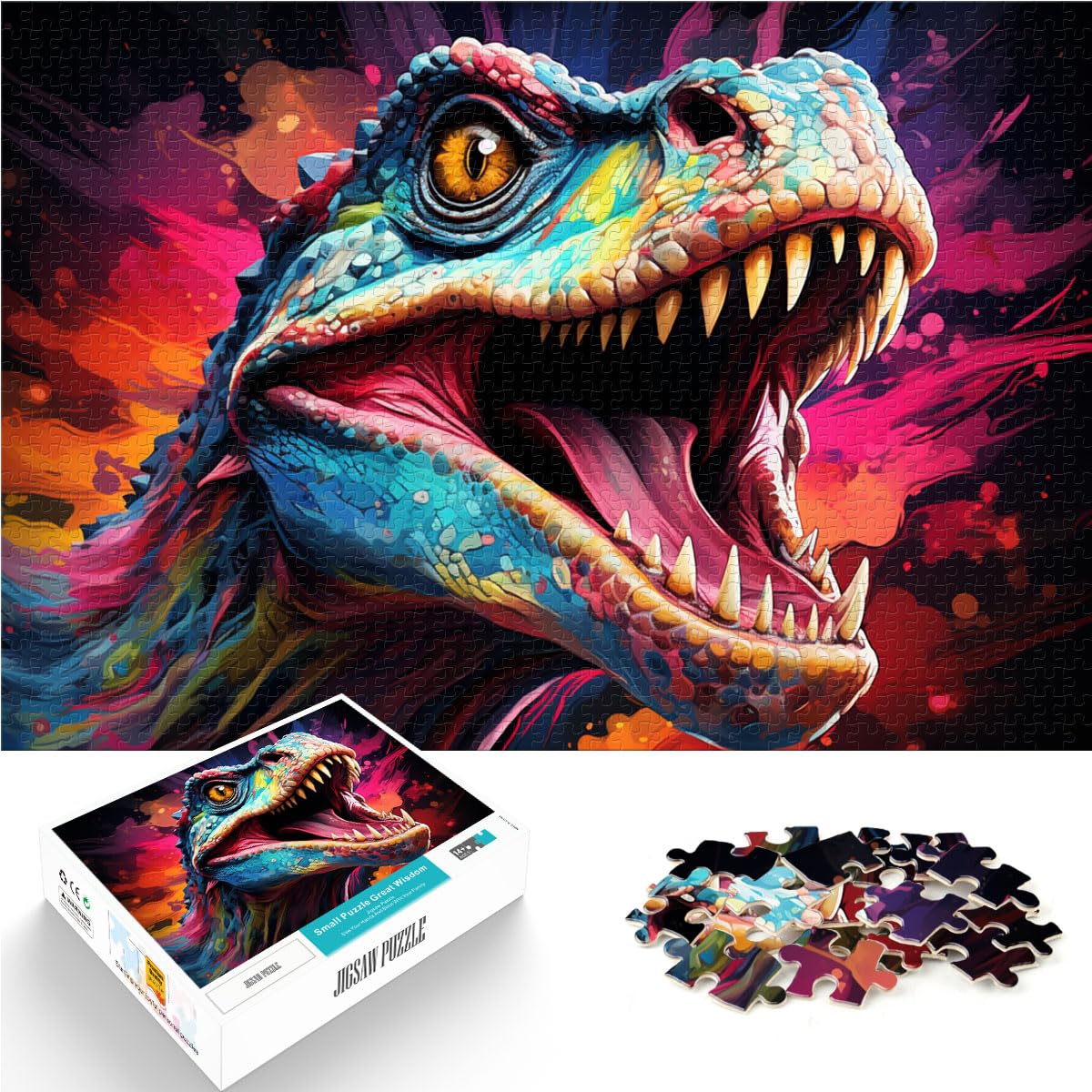 Puzzle-Geschenk, buntes Dinosaurier-Gemälde für Erwachsene, 1000 Teile, Puzzle-Geschenke, Holzpuzzle, Heimdekoration, Puzzle-Spielzeug, 1000 Teile (50 x 75 cm)