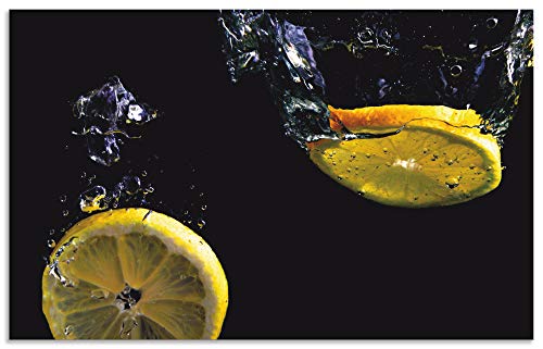 Artland Spritzschutz Küche aus Alu für Herd Spüle 80x50 cm Küchenrückwand mit Motiv Essen Obst Früchte Zitrone unter Wasser Modern Dunkel T5HA