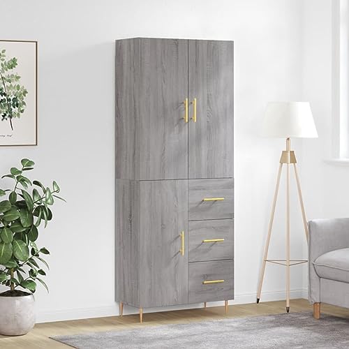 Highboard Grau Sonoma 69,5x34x180 cm Holzwerkstoff,Elegantes Highboard aus Sonoma Eiche für viel Stauraum im Wohnzimmer