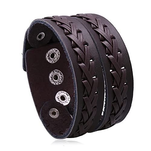 YIHANSS Armband Mode Armbänder Schwarz Braun Punk Einfache Casual Vintage Breite Handgemachte Leder Manschette Armreif Männer Armbänder Modeschmuck Zubehör Armbänder Damenschmuck (Size : B)