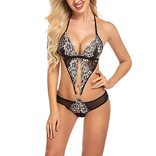 Damen Dessous Set Plus Size Sexy Body Stretch Nachthemd Silber Xxl