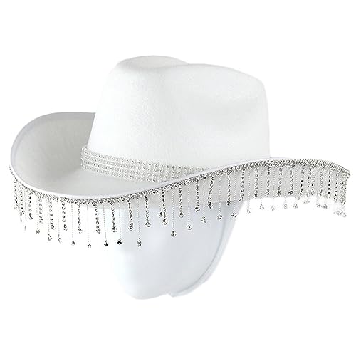 GAOINTELL Cowboyhut Damen Junggesellinnenabschied Western Cowboyhut Party Requisiten Cowgirl Cosplay für Frauen Geburtstag Karneval Hut Cowgirl Hut mit Strass für Frauen Mädchen Western