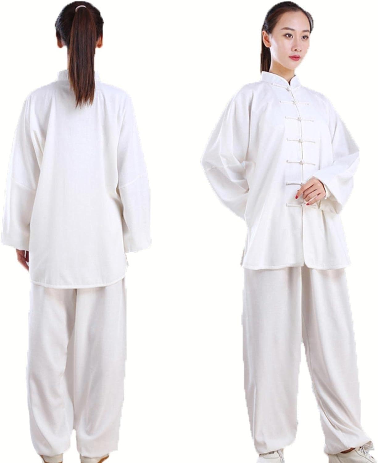 NERHWIVS Tai-Chi-Anzug, langärmeliger Kung-Fu-Anzug für Damen und Herren, Kampfsport-Anzug, Baumwolle und Leinen, Kung-Fu-Wing-Chun-Anzug,white-XXL