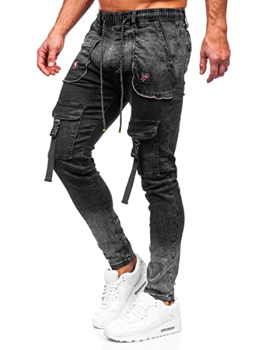 BOLF Herren Jeans Hose Jeans Used Look Jeanspants Destroyed Denim Style Regular Fit Narrow Leg Freizeit Casual Style TF167 Schwarz M [6F6]