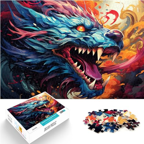 Puzzle für farbenfrohe psychedelische Dinosaurier, 1000 Teile, Holzpuzzle, Spaß für Aktivitäten zu Hause, Geburtstagsgeschenk, Reisegeschenk, 1000 Teile (50 x 75 cm)