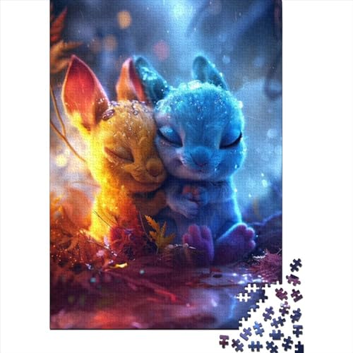 Wasser-Feuer-Baby-Kaninchen-Holzpuzzle für Erwachsene, Puzzle-Spielzeug, Puzzle für Erwachsene, 1000 Teile, für anspruchsvolles Puzzlespiel und Familienspiel (Größe: 75 x 50 cm)