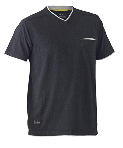 Bisley Workwear UKBK1933_BCCG Flex & Move Baumwolle T-Shirt V-Ausschnitt Kurzarm - Charcoal Marle, S