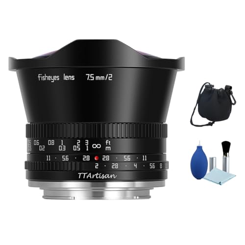 TTArtisan 7,5 mm F2 APS-C Fischaugenobjektiv 180° Ultra-Weitwinkel große Blende Manueller Fokus Objektiv für Panasonic/Olympus M4/3 Kamera G1 G85 GF1 GF9 GM1 GH2 GH5 EM10II EPL9 EPM1 EM10III