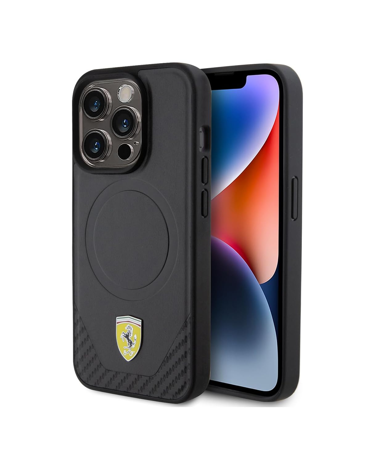 Ferrari FEHMP15LPTEK Hülle für iPhone 15 Pro 6.1" Schwarz hardcase Carbon Metal Logo