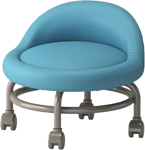 BEROZA Ottoman-Fußhocker/niedriger Rollhocker mit Rad und Rückenlehne/Rollsitz, kurzer Rollfußhocker mit Universalrollen, geeignet für Zuhause/Wohnzimmer