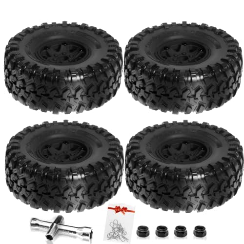 Pcivzxam 135 mm Metall 2,2 Beadlock Felgenreifensatz für 1/10 RC Crawler Car Axial SCX10 Wraith RR10 Capra TRX4 YK4082, Schwarz