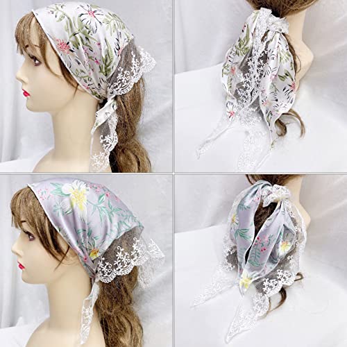 SANRLO Stirnbänder, Haar-Accessoires für Damen, bunte Spitzenkrempe, Bandana, Kopftuch, Blumenmuster, Turban, Raffhalter, Dreieck, schönes Haartuch