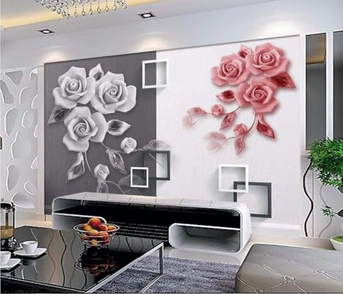 Geprägte Rose Geometrisch Schwarz Und Weiß Quadratisch 3D Tapete Poster Restaurant Schlafzimmer Wohnzimmer Sofa TV Dekorative Wand-400cm×280cm