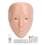 5D-Silikonsimulation Vollgesichts-Make-up-Übungspanel + Halterung + 20 ml Make-up-Entferneröl + 8-teiliges Make-up-Pinsel-Set für Anfänger zum Üben von Modellmasken (Rosa Haut)