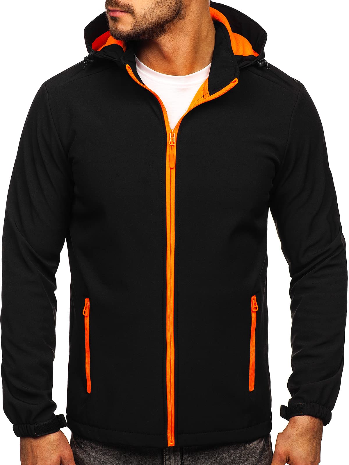 BOLF Herren Softshelljacke Übergangsjacke Regenjacke Funktionsjacke Winddicht Wasserdicht Sportjacke Trekkingjacke Atmungsaktiv Kapuze Freizeit Outdoor J.STYLE HH017 Schwarz-Orange M [4D4]