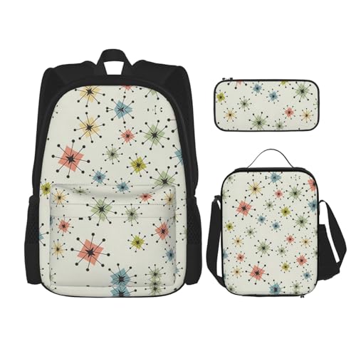 WURTON Absctract Geometrisches Muster, Weltraumdruck, 3-in-1-Sets, lässig, verstellbar, Schulter-Rucksack, Lunch-Tasche, Federmäppchen, Tasche, Schwarz, Einheitsgröße, Schwarz , Einheitsgröße