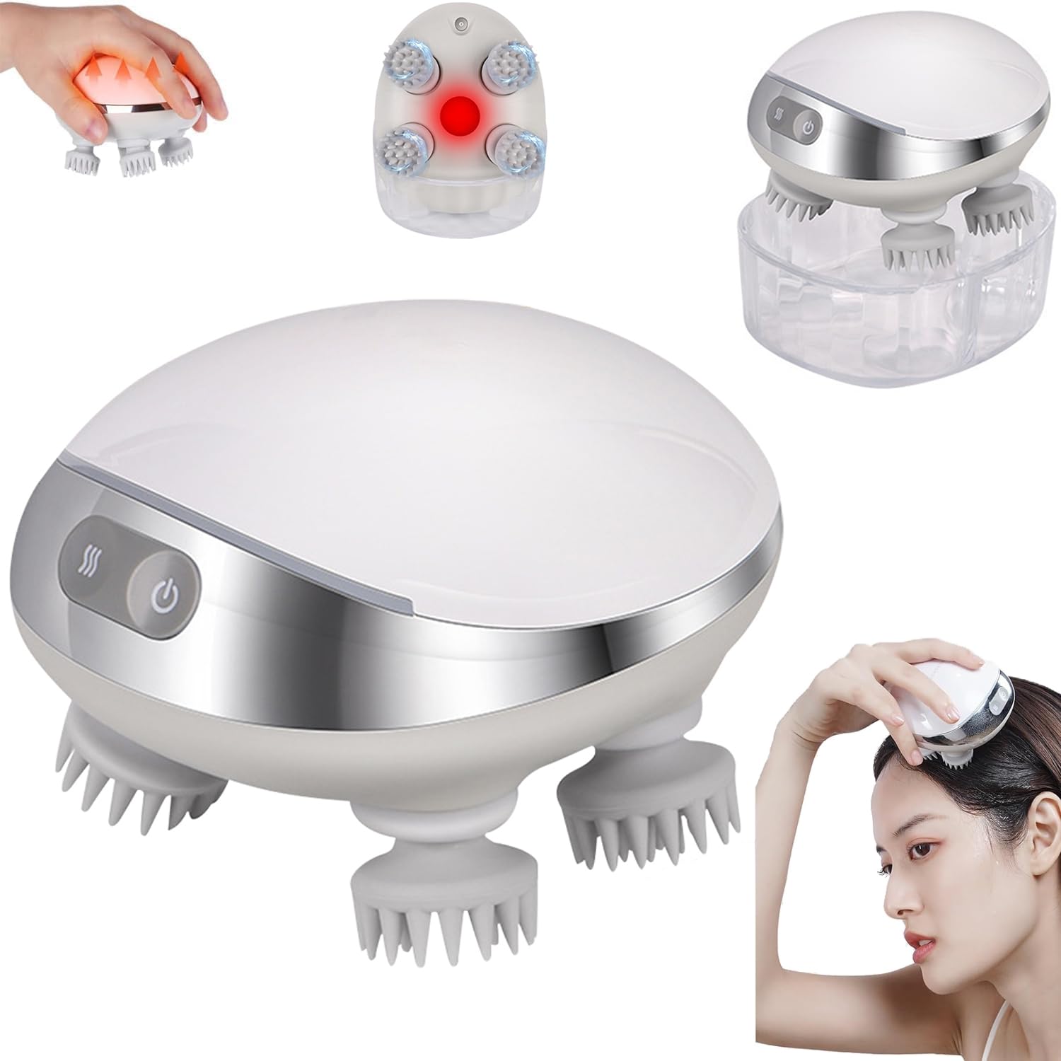 Elektrisches kopfmassagegerät Smart Scalp Massager, Scalp Hero Kopfmassage Kopfhaut Massagegerät Haarwachstum mit 4 Knetmassageköpfe Hair Massager Scalp Kopfmassage für Frauen Männer