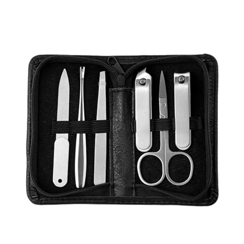 Maniküre-Werkzeug-Set, Edelstahl, Nagelknipser, schwarzer PU-Lederclip (D 11,5 x 6,5 cm)