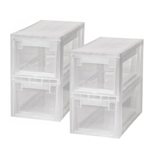 Kreher 4 Schubladenboxen 7 Liter, erweiterbare Ordnungsboxen mit Schublade, Kunststoff, Transparent, 19.6 x 39 x 16 cm