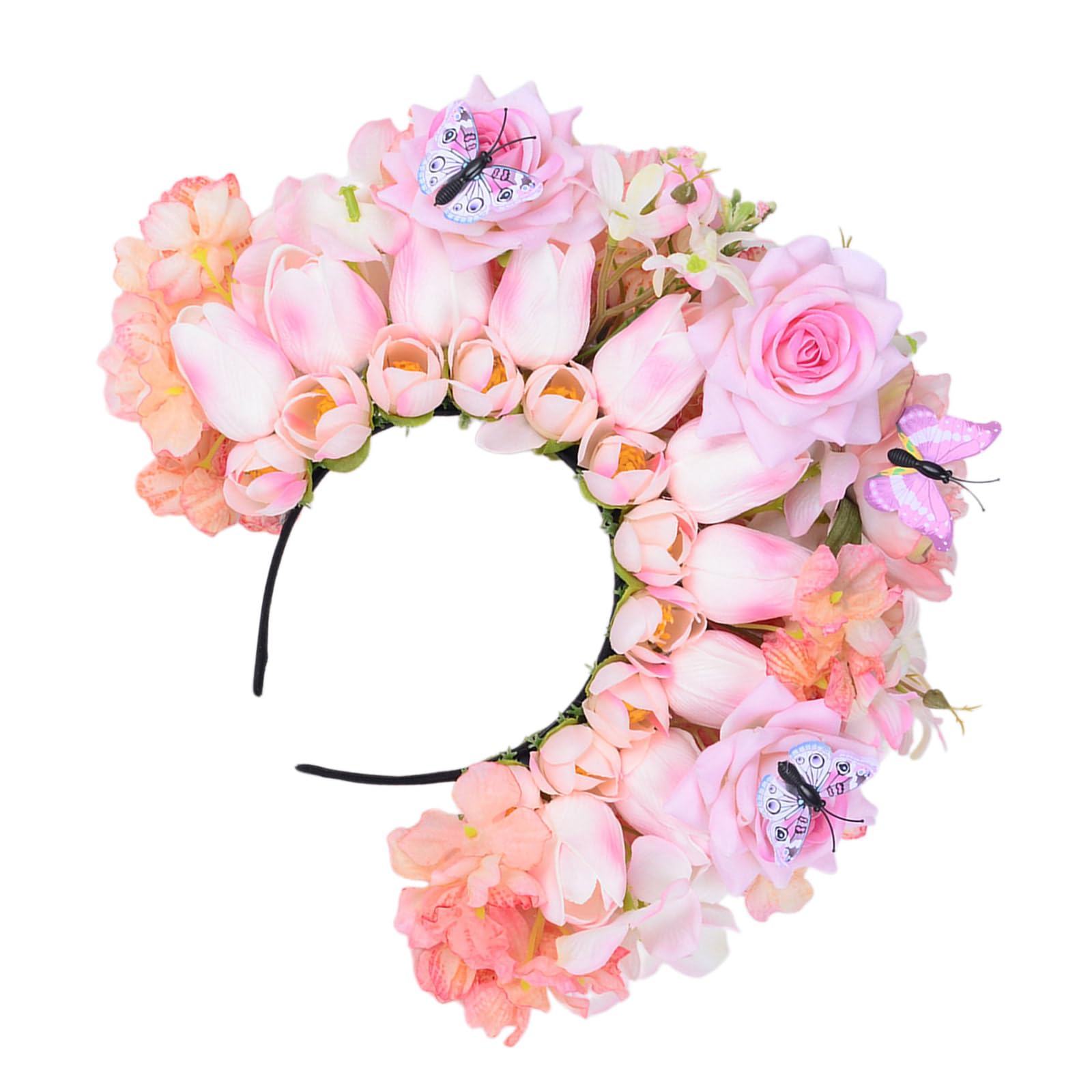 Modell-Show-Stirnband mit realistischem Blumen-Ethno-Stirnband für Braut, Frühlings-Stirnband für Hochzeit, Party, Blumenstirnbänder für Frauen, böhmische Blumen-Haarbänder für Frauen, böhmische