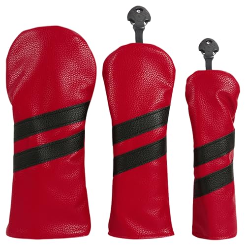 SANRLO 3Pcs Streifen Muster Holz Headcover wasserdichte PU Leder Club Head Ersatz Fahrer Headcover