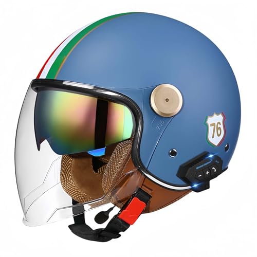 Motorradhelm, Offener Halbhelm Mit Sonnenblende, Retro-Vintage-Stil, Motorradhelm Für Jugendliche, Männer Und Frauen, DOT/ECE-Geprüft H,M57-58CM