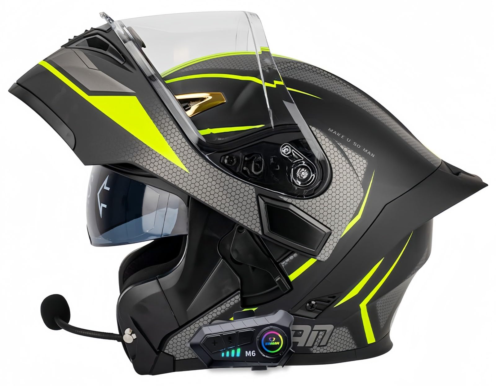 Modularer, Hochklappbarer Integral-Motorradhelm Mit Bluetooth, ECE-Geprüft, Für Herren Und Damen, Integralhelm Für Roller, Doppeltes Antibeschlag-Visier H,L57-58CM