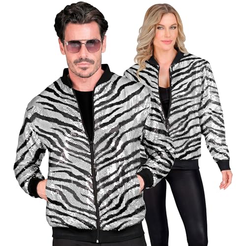 Widmann - Party Fashion Bomberjacke, Zebra Muster, Pailletten Jacke, Weste, Party Outfit, Disco, Animal Print