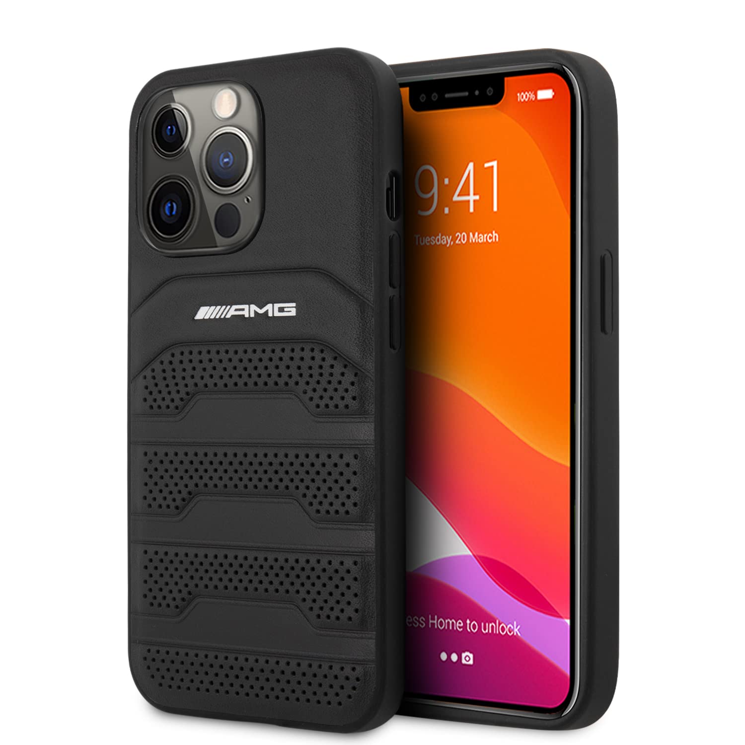 AMG AMHCP14XGSEBK Hülle für iPhone 14 Pro Max 6,7" schwarz/Black hardcase Leather Debossed Lines