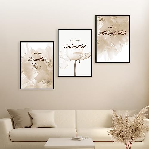 HAVA Artwork Beige Dream Poster Set, Islamische Poster, Islamische Bilder, Islamische Dekoration, Islamische Geschenke, Bilderrahmen, Allah Wandbild