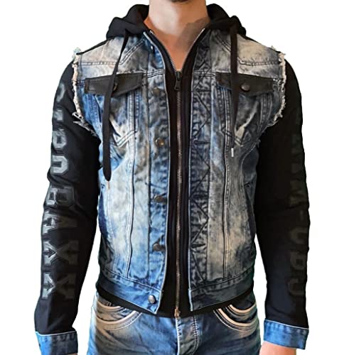 Cipo & Baxx Herren Denim Jeans Jacke Sweatjacke Übergangsjacke mit Kapuze Blau M