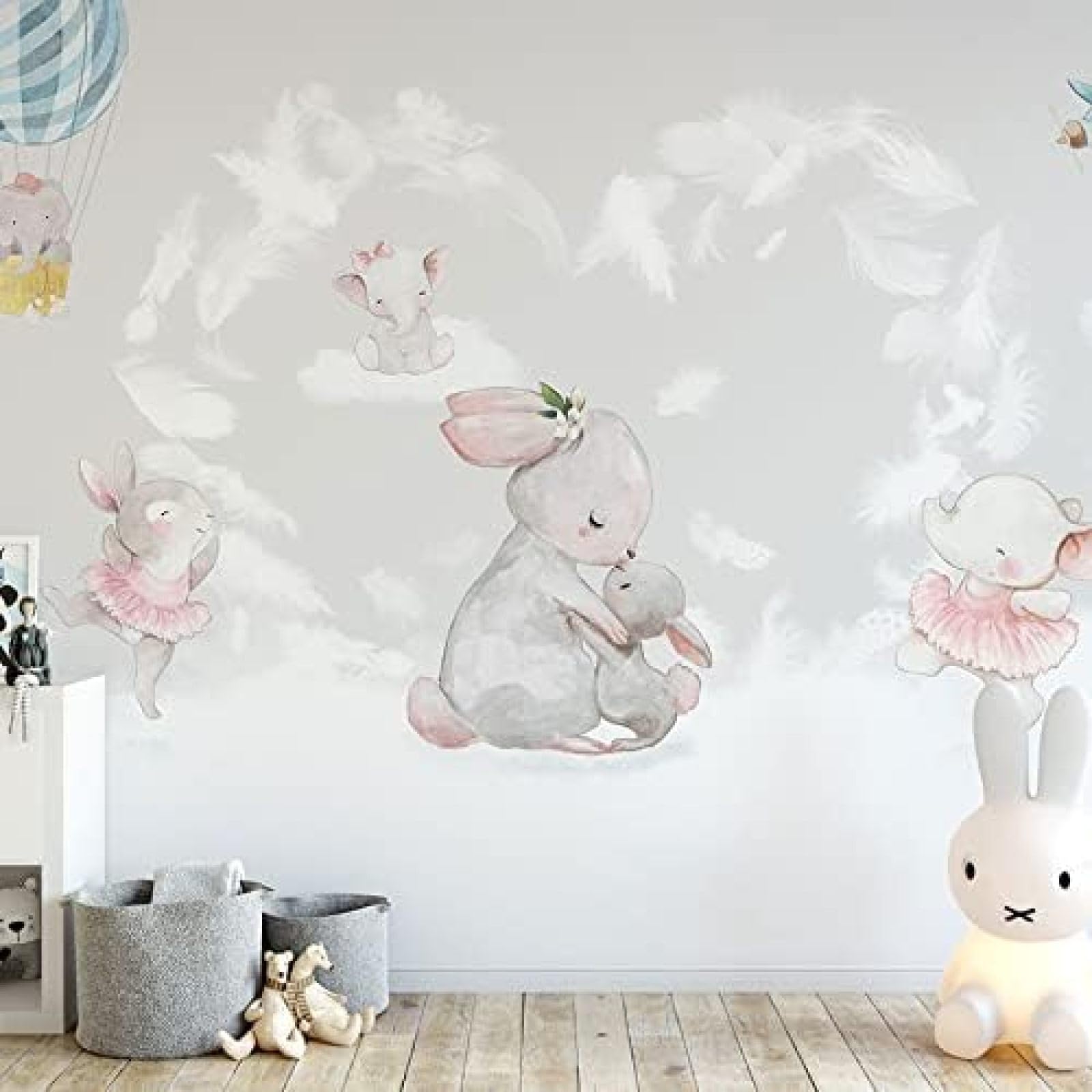 XLMING Cartoon Kaninchen Niedlich Kinderzimmer 3D Tapete Wohnzimmer Sofa Schlafzimmer Esszimmer Home Dekoration Wand-350cm×256cm