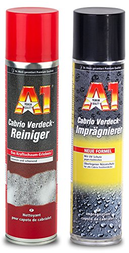 PRAKTISCHES PREMIUM SET A1 Dr Wack 400ml CABRIO VERDECK-REINIGER Schaumreiniger & 400 ml VERDECK-IMPRÄGNIERER Nässeschutz Schmutzschutz für Textilverdecke