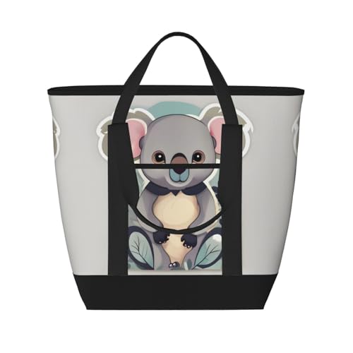 YQxwJL Isolierte Kühltasche mit schönem Koala-Druck, großes Fassungsvermögen, Einkaufstasche, Reisetasche, Strand, wiederverwendbare Einkaufstasche für Erwachsene, Schwarz, Einheitsgröße, Schwarz ,