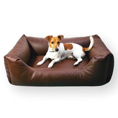 E-dogbed Mario Hundebett aus Kunstleder by Hundekorb Tierkissen Hundesofa Hundeliege Hundekissen Hundekörbchen Schlafplatz Farbe und Größe wählbar von M bis XXL (120x90 cm, braun)