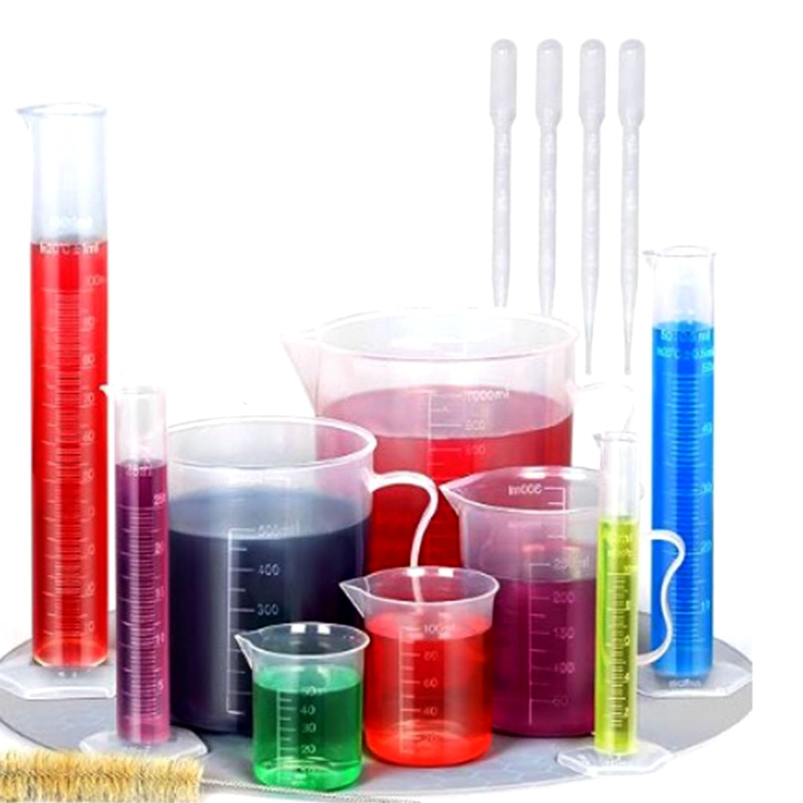 11-teiliges Messzylinder, Becher und Pipetten-Set für Schule, Wissenschaft, Labor, Zylinder, Becher, Pipetten-Set mit Bürste