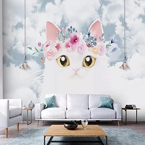 XLMING Portrait Niedliche Cartoon Katze Kinderzimmer Küche Esszimmer Arbeitszimmer Wohnzimmer TV Hintergrund Wand 3D Tapete-200cm×140cm