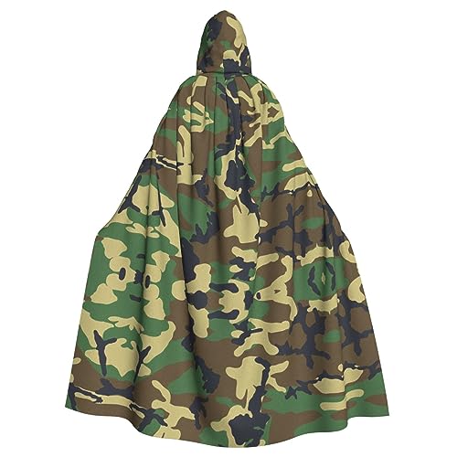 WURTON Grüner Militär-Camouflage-Umhang mit Kapuze, Unisex, Cosplay-Kostüme, Umhang für Erwachsene, 185 cm