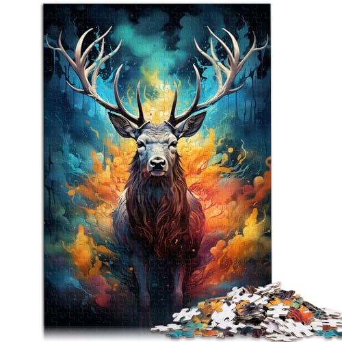 Puzzles Bunte Psychedelia des Elchs 1000-teiliges Puzzle für Erwachsene Puzzle Holzpuzzle Puzzles für schwierige, schwere Puzzles （50x75cm）