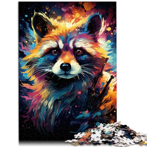 Spielzeug-Puzzle, farbenfrohe Psychedelie galaktischer Waschbären für Erwachsene, 1000-teiliges Puzzle, Holzpuzzle, Familienaktivitäts-Puzzle, 1000 Teile (50 x 75 cm)